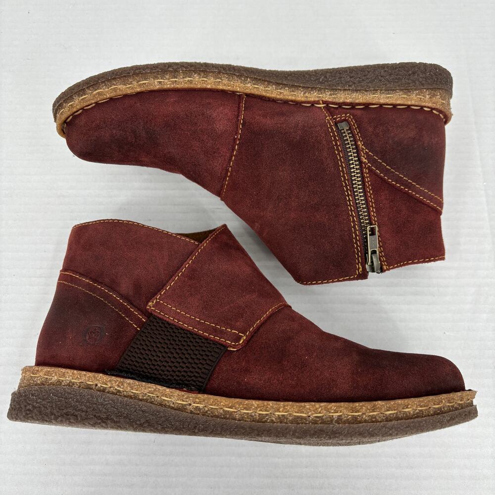 Born Tora Ankle Boots Womens Size 8.5 Red Oxblood Distressed Suede Side Zip - Picture 3 of 10